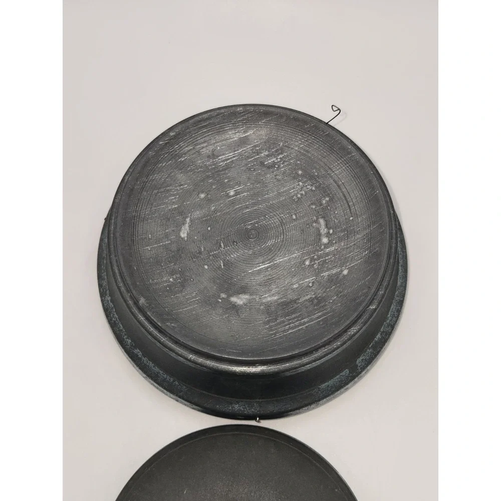 Musical Powder Box Metal Patina Blue Stone Round Footed‎ Vanity Box